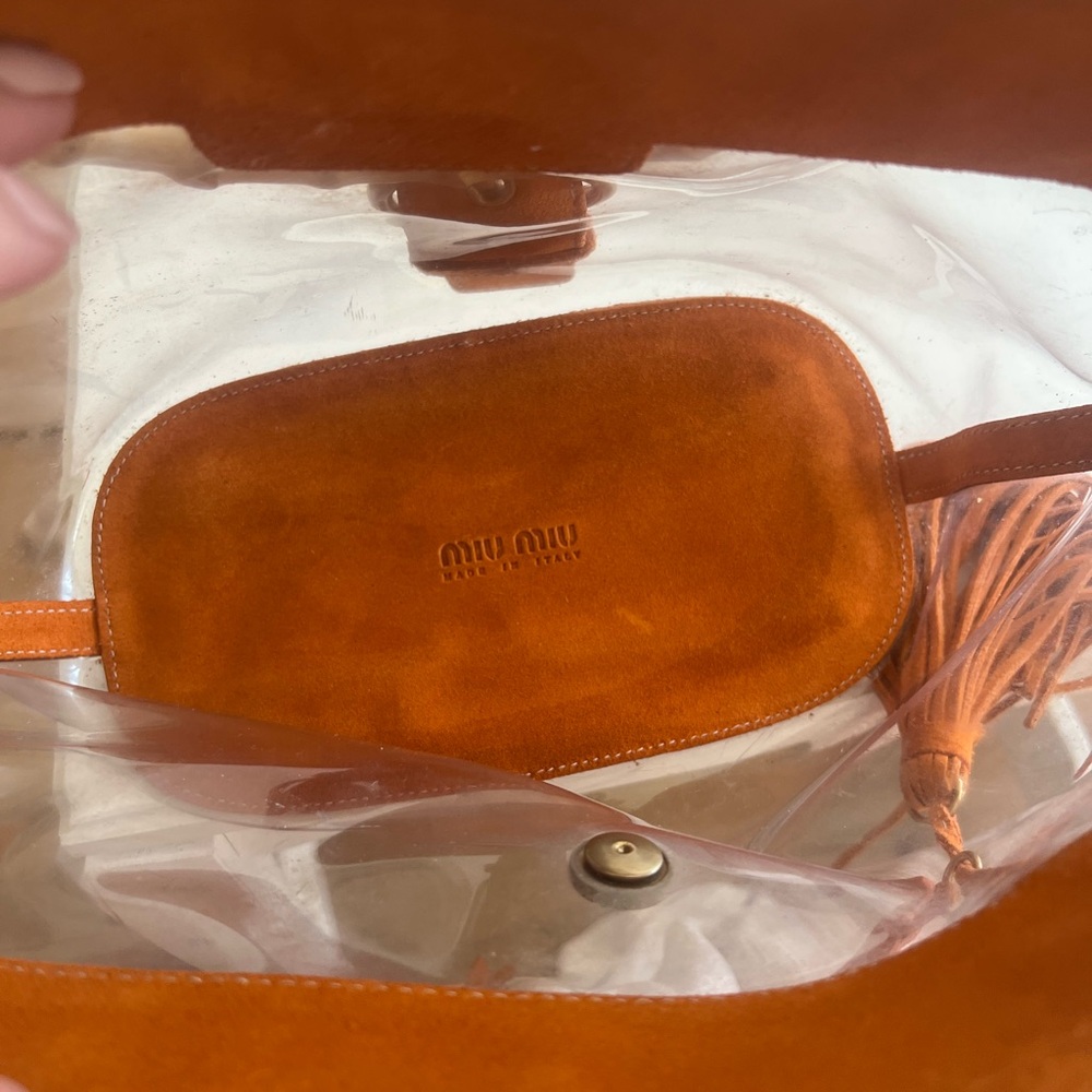 Miu Miu Clear PVC Tote with Orange Suede Trim and Bamboo Handles - Picture 12 of 14